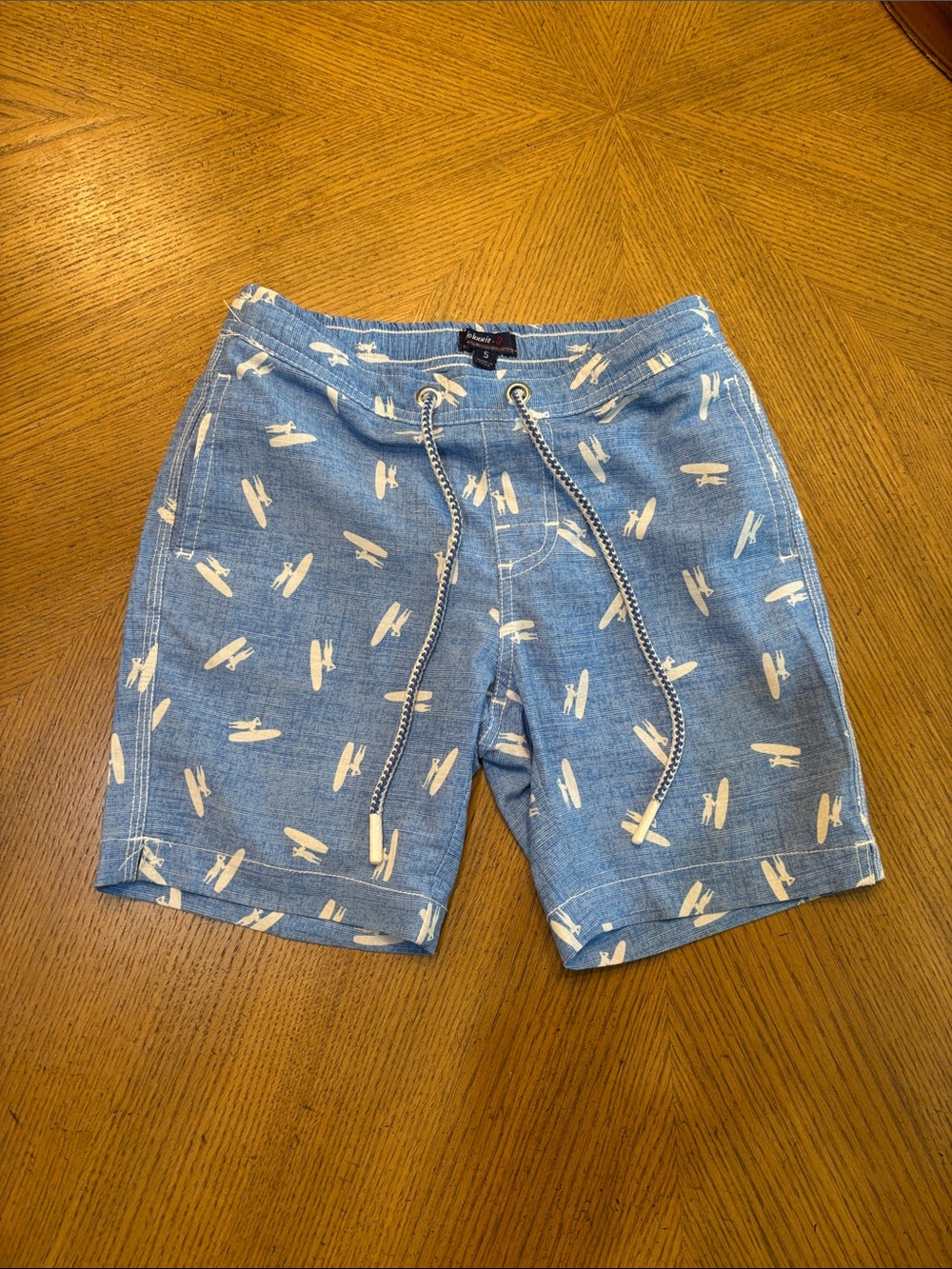 johnnie-O Light Blue Surfboard Print Kids Swim Trunks